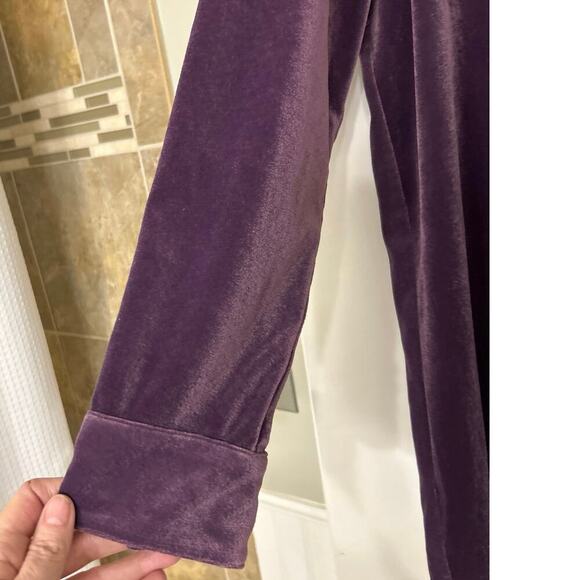 J Jill Wearever Purple Velvet Button Down Long Sleeve Blouse Top Large Petite - Picture 6 of 10